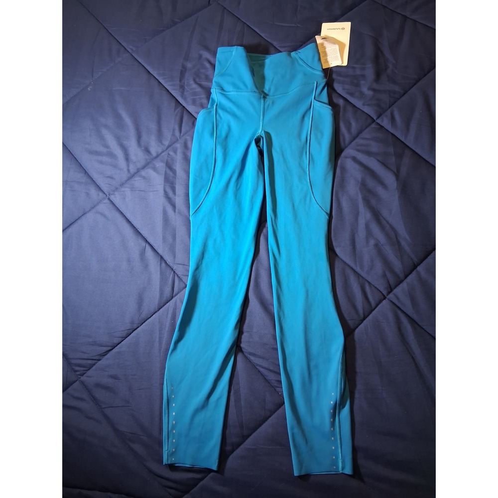 Lululemon Fast and Free HR Tight 25 Pockets Hawaiian Blue HWIB Size 0 LW5FARS